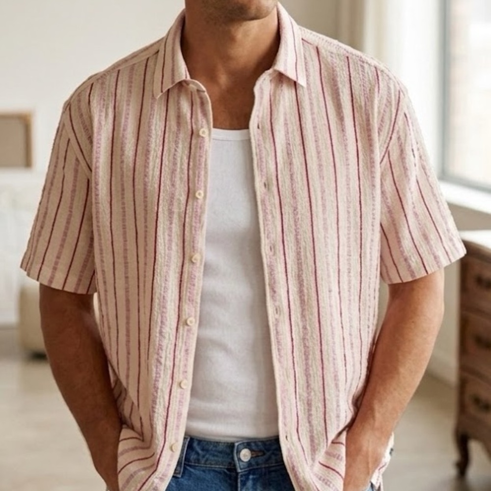 Ted Baker Hillma Short Sleeve Seersucker Stripe Shirt XL